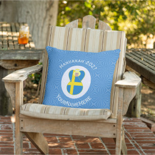 Personalized Swedish Angel Hanukkah Flag Outdoor Pillow