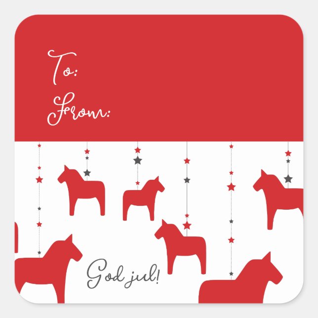 Personalized Swedish Christmas Dala Horse Square Sticker (Front)