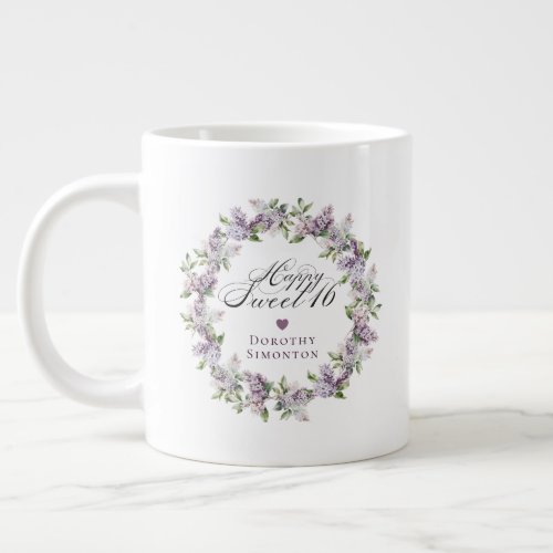 Personalized Sweet 16 Birthday Gift Purple Lilac Giant Coffee Mug