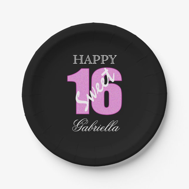 Personalized Sweet 16 Birthday Paper Plates (Front)
