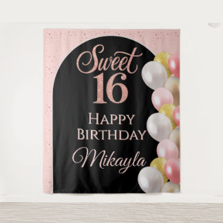 Personalized Sweet 16 Birthday Party Banner Tapestry
