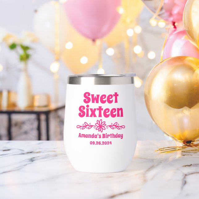 Personalized Sweet 16 Birthday Party Favors Thermal Wine Tumbler (Bachelor Party)
