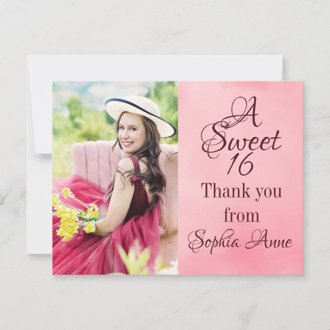 Personalized Sweet 16 Birthday Photo Thank You Card (Front)