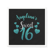 Personalized Sweet 16 Birthday Turquoise Glitter