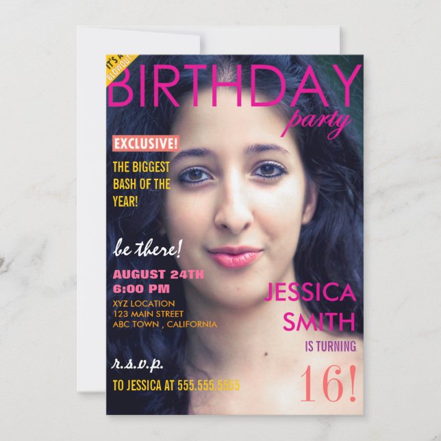 Personalized Sweet 16 Magazine Cover Photo Invites (Front)