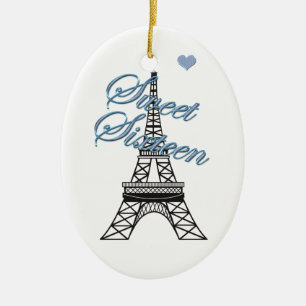 Personalized Sweet 16  Paris Eiffel Tower Ornament