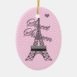 Personalized Sweet 16  Paris Eiffel Tower Ornament