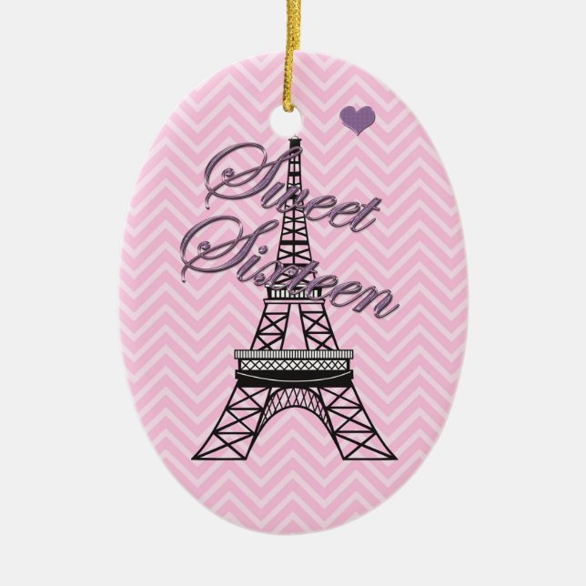 Personalized Sweet 16  Paris Eiffel Tower Ornament (Front)