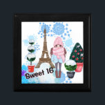 Personalized Sweet 16 Paris Winter Eiffel Tower Gift Box<br><div class="desc">This beautiful Paris themed sweet sixteen wooden keepsake gift box design features a beautifully chic brunette girl wearing an adorable hat and scarf with the phrase "it's winter baby". The girl is standing amongst snow covered topiaries decorated for the Christmas holiday in front of the Eiffel Tower. The background for...</div>