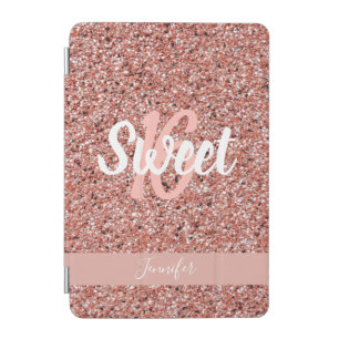 Personalized Sweet 16 Pink Rose Gold Glitter iPad Mini Cover