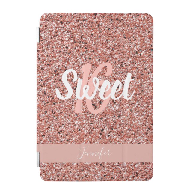 Personalized Sweet 16 Pink Rose Gold Glitter iPad Mini Cover (Front)