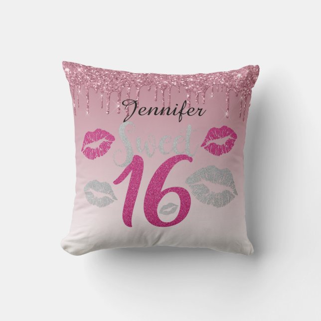 Personalized Sweet 16 Pink Throw Pillow (Front)