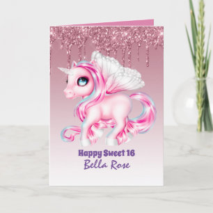 Personalized Sweet 16 Pretty Unicorn Birthday Card