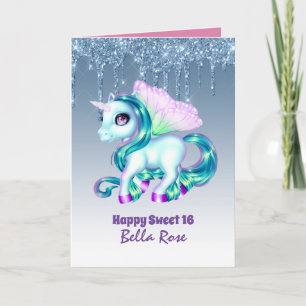 Personalized Sweet 16 Pretty Unicorn Birthday Card