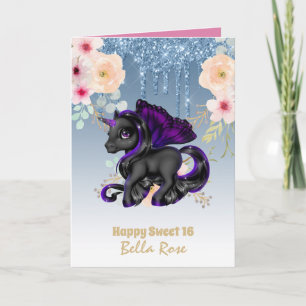 Personalized Sweet 16 Pretty Unicorn Birthday Card