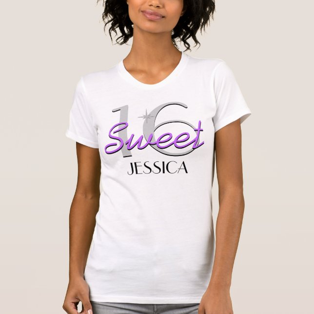 Personalized Sweet 16 Purple Sparkle T-Shirt (Front)