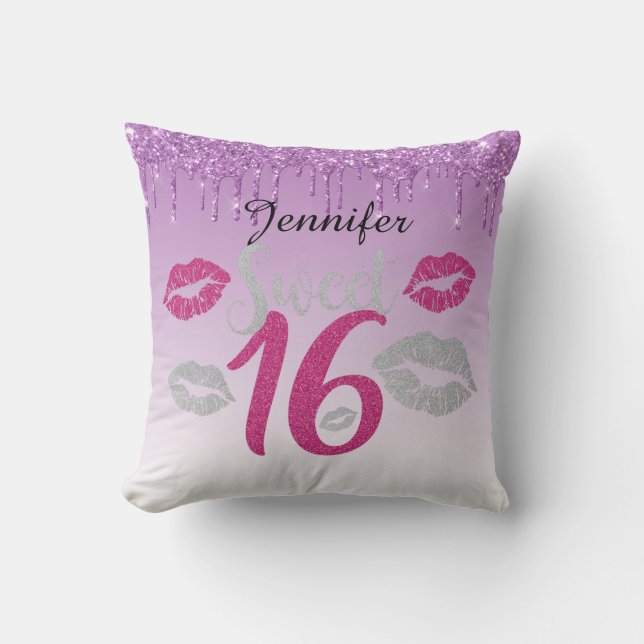Personalized Sweet 16 purple Throw Pillow (Front)