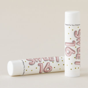 Personalized Sweet 16 Rose Gold Balloons Party Lip Balm