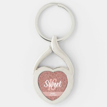 Personalized Sweet 16 Rose Gold Pink Glitter Keychain by JennLenayDesigns at Zazzle