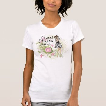 Personalized Sweet 16 Stylish Girl Flower T-shirt by TheCutieCollection at Zazzle