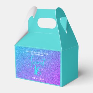 Personalized Sweet 16 Teal Purple Glitter Party Favor Boxes