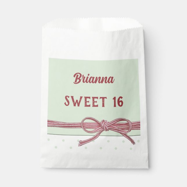 Personalized Sweet 16 Tied with a Bow Polka Dot  Favor Bag (Front)