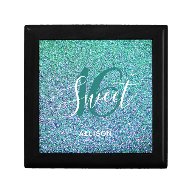 Personalized Sweet 16 Turquoise Blue Modern Girly Gift Box (Front)