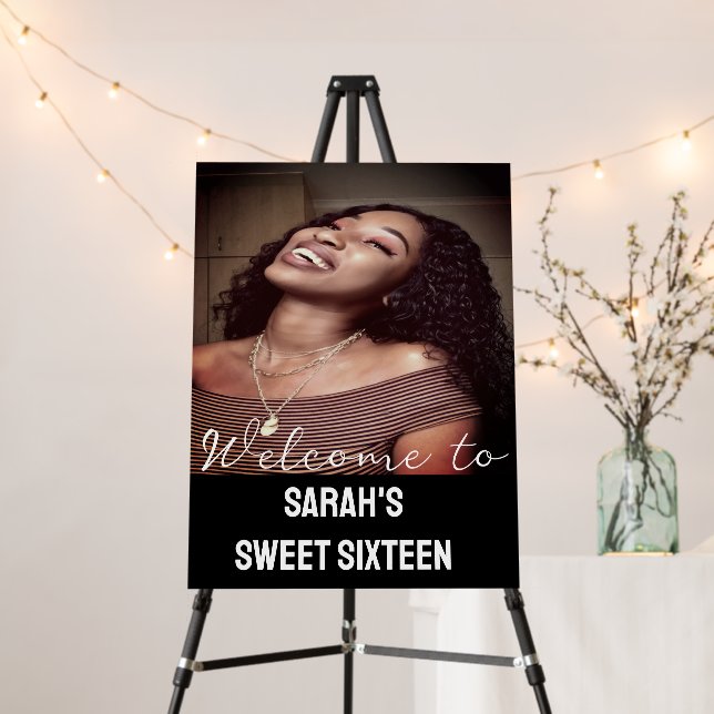 Personalized Sweet 16 Welcome Photo Black  Foam Board (In Situ (Stand))