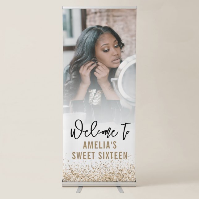 Personalized Sweet 16 Welcome Sign Gold Glitter (Front)