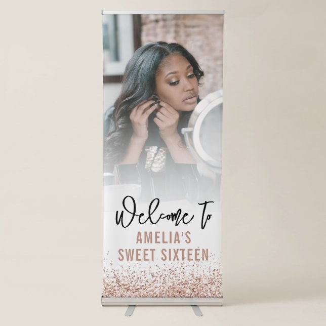 Personalized Sweet 16 Welcome Sign Pink Glitter (Front)