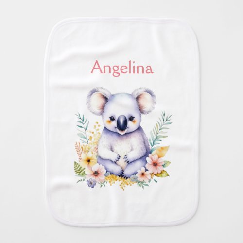 Personalized Sweet Baby Girl Koala Bear   Baby Burp Cloth