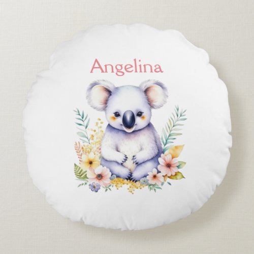 Personalized Sweet Baby Girl Koala Bear   Round Pillow