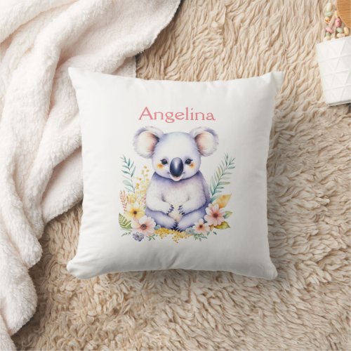 Personalized Sweet Baby Girl Koala Bear   Throw Pillow