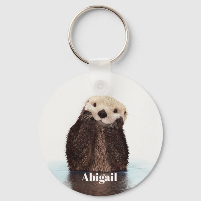 personalized Sweet Brown sea Otter Drawing Keychain (Front)