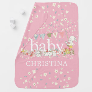 Personalized Sweet Bunnies Baby Receiving Blanket