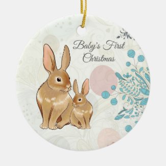 Personalized Sweet Bunnies Baby's 1st Christmas Ceramic Ornament