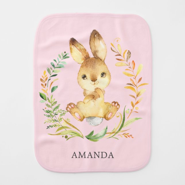 Personalized Sweet Bunny  Baby Burp Cloth (Front)