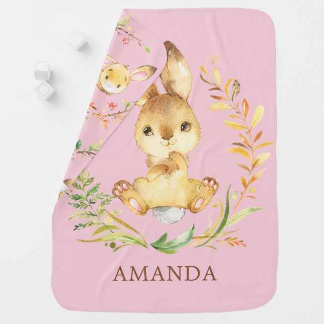 Personalized Sweet Bunny Baby Receiving Blanket (In Situ)