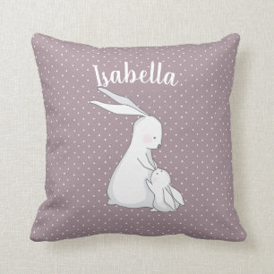 Personalized Sweet Bunny Love Pink Polka Dot Throw Pillow