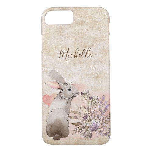 Personalized Sweet Bunny Rabbit and Pretty Flowers iPhone 87 Case