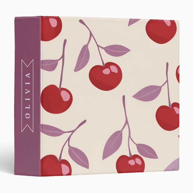 Personalized Sweet Cherry Pattern Cute Girly Retro 3 Ring Binder (Front/Spine)