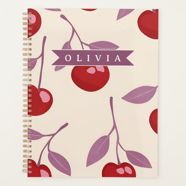 Personalized Sweet Cherry Pattern Cute Girly Retro Planner (Front)
