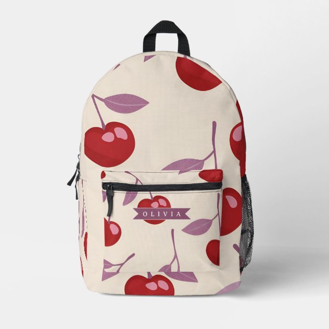 Personalized Sweet Cherry Pattern Cute Girly Retro Printed Backpack (Front)