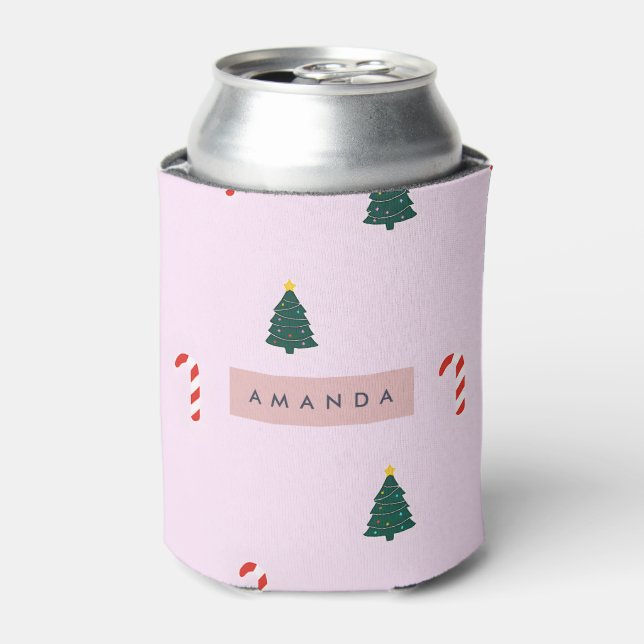Personalized Sweet Christmas Tree & Candy Cane Can Cooler (Can Front)