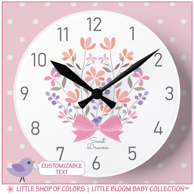 Personalized Sweet Dreams Floral Girls Wall Clock (Creator Uploaded)