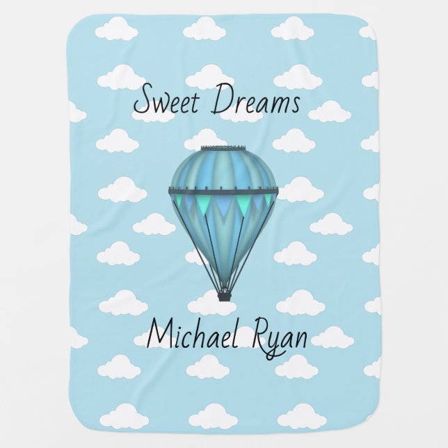 Personalized Sweet Dreams Hot Air Balloon Baby Blanket (Front)