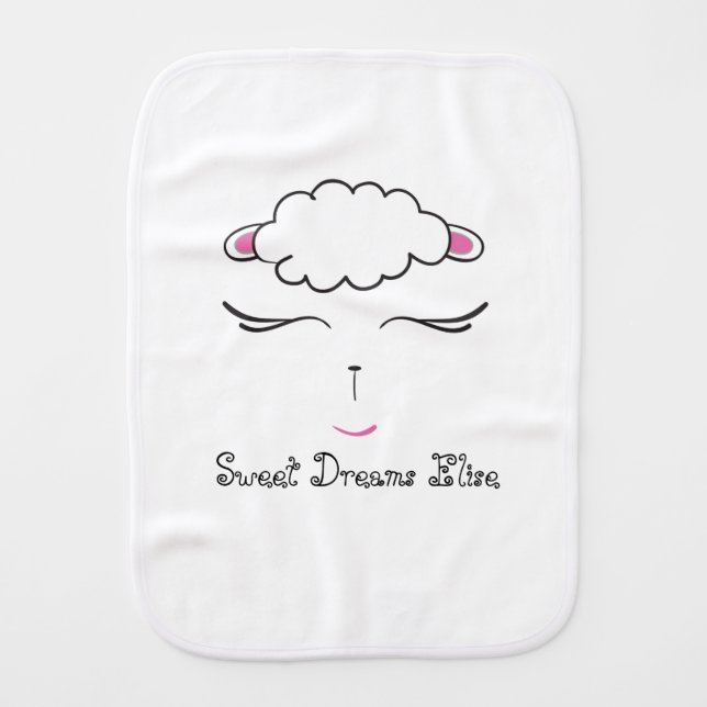 Personalized Sweet Dreams lamb baby sheep Burp Cloth (Front)