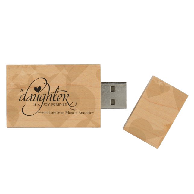Personalized Sweet Gifts for Daughter Wood USB Flash Drive (Opened)