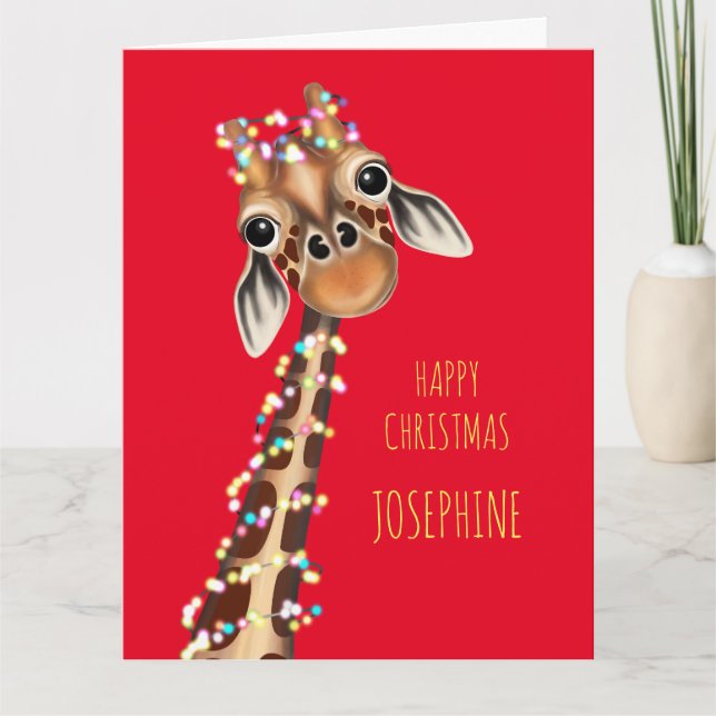 Personalized SWEET GIRAFFE Christmas Card (Front)