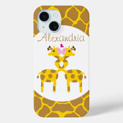 Personalized Sweet Giraffes in Love iPhone 15 Case